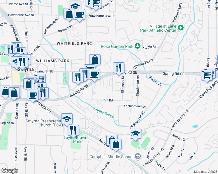 map of restaurants, bars, coffee shops, grocery stores, and more near 2949 Lexington Trace Drive in Smyrna