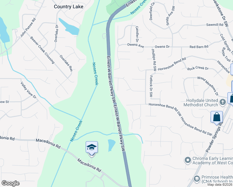 map of restaurants, bars, coffee shops, grocery stores, and more near 2909 Buckskin Trail Southwest in Marietta