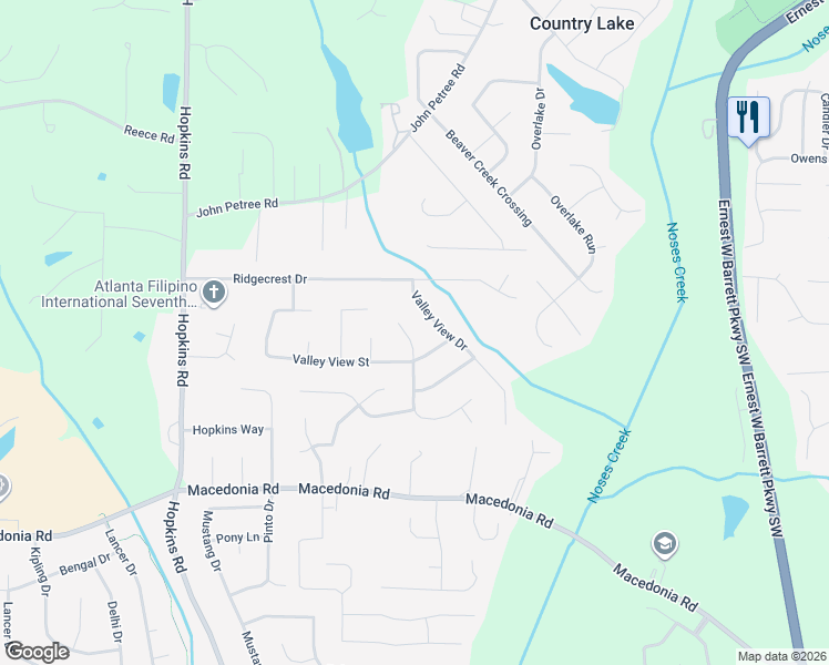 map of restaurants, bars, coffee shops, grocery stores, and more near 2963 Valley View Circle in Powder Springs