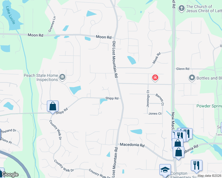 map of restaurants, bars, coffee shops, grocery stores, and more near 2984 Ruby Court in Powder Springs