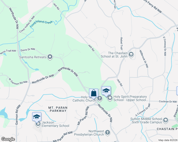 map of restaurants, bars, coffee shops, grocery stores, and more near 4615 Northside Drive Northwest in Atlanta