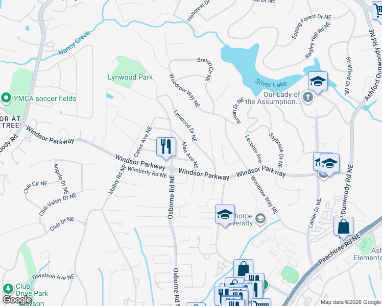 map of restaurants, bars, coffee shops, grocery stores, and more near 3167 Mae Avenue Northeast in Atlanta