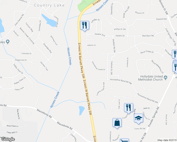 map of restaurants, bars, coffee shops, grocery stores, and more near 2911 Buckskin Trail Southwest in Marietta