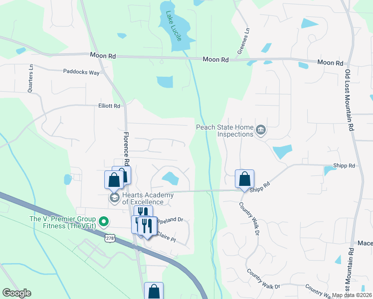 map of restaurants, bars, coffee shops, grocery stores, and more near 5069 Glendora Drive in Powder Springs