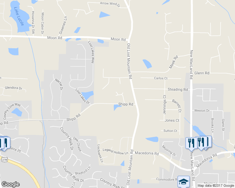 map of restaurants, bars, coffee shops, grocery stores, and more near 2969 Bob Adair Circle in Powder Springs