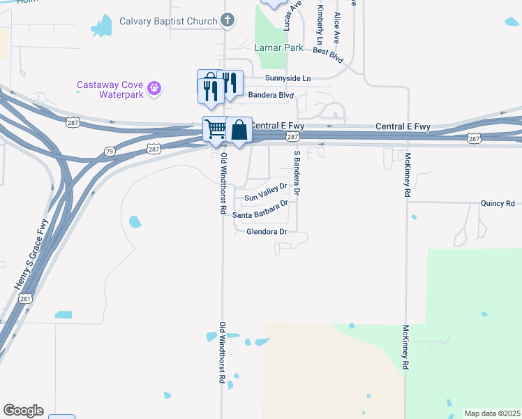 map of restaurants, bars, coffee shops, grocery stores, and more near 1212 Santa Barbara Drive in Wichita Falls