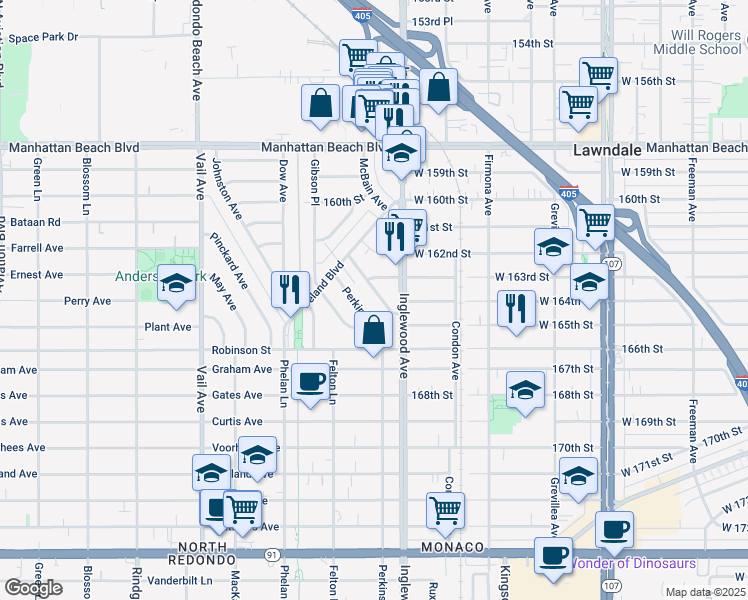 map of restaurants, bars, coffee shops, grocery stores, and more near 2908 Blaisdell Avenue in Redondo Beach
