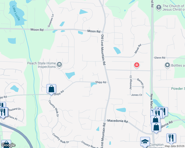 map of restaurants, bars, coffee shops, grocery stores, and more near 2969 Bob Adair Circle in Powder Springs