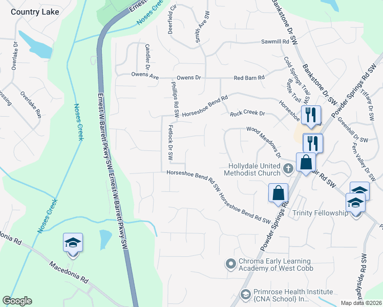 map of restaurants, bars, coffee shops, grocery stores, and more near 2989 Withers Way Southwest in Marietta