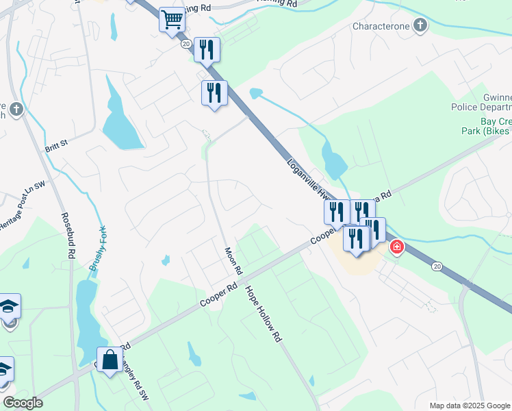 map of restaurants, bars, coffee shops, grocery stores, and more near 325 McKenzie Grace Lane in Grayson