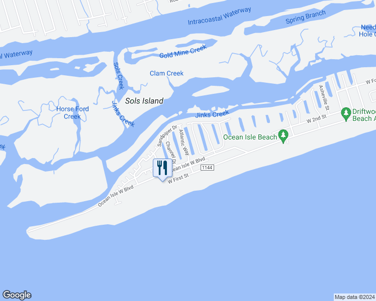 map of restaurants, bars, coffee shops, grocery stores, and more near 12 Atlantic Way in Ocean Isle Beach