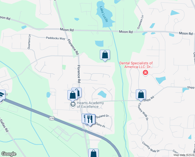 map of restaurants, bars, coffee shops, grocery stores, and more near 5035 Mickleton Way in Powder Springs