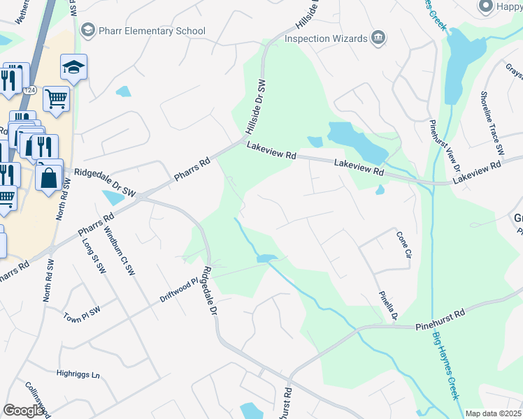 map of restaurants, bars, coffee shops, grocery stores, and more near 1901 Nicholas Lane in Grayson
