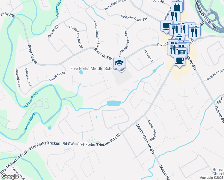 map of restaurants, bars, coffee shops, grocery stores, and more near 3314 Townley Pl in Lawrenceville