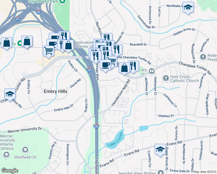 map of restaurants, bars, coffee shops, grocery stores, and more near 1000 Montage Way in Atlanta
