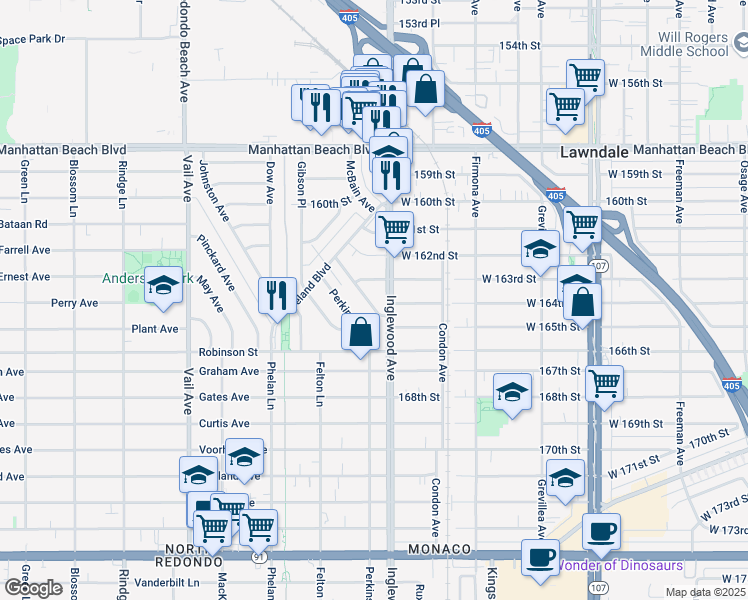 map of restaurants, bars, coffee shops, grocery stores, and more near 2908 Blaisdell Avenue in Redondo Beach