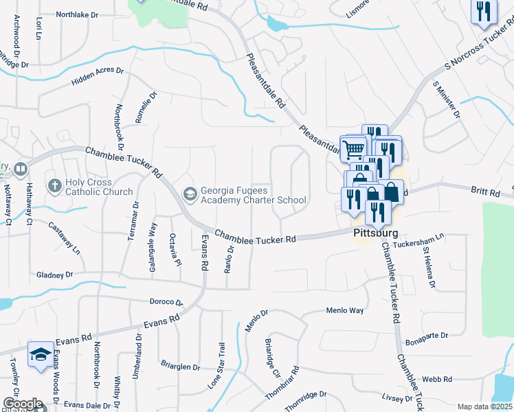 map of restaurants, bars, coffee shops, grocery stores, and more near 3169 Wanda Woods Drive in Atlanta