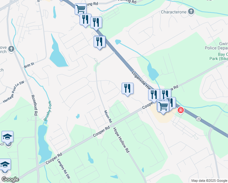 map of restaurants, bars, coffee shops, grocery stores, and more near 2733 Madison Mae Lane in Grayson