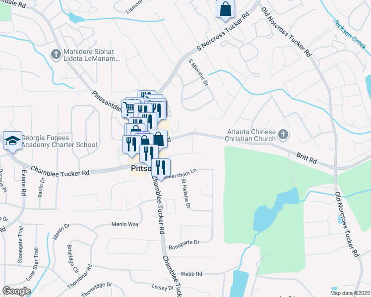 map of restaurants, bars, coffee shops, grocery stores, and more near 4180 Jeri Lynn Court in Tucker