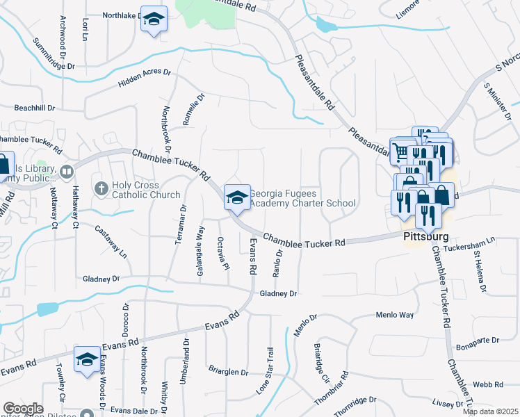 map of restaurants, bars, coffee shops, grocery stores, and more near 3167 Blairhill Court in Atlanta