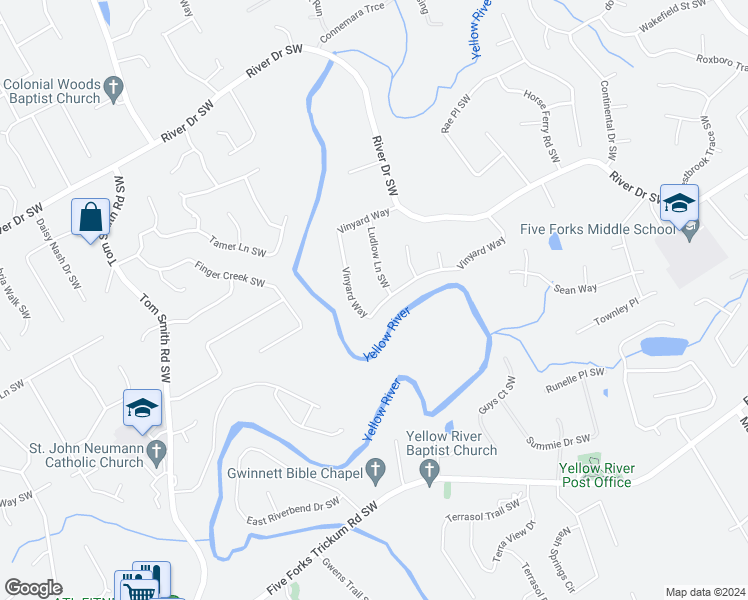 map of restaurants, bars, coffee shops, grocery stores, and more near 3642 Vinyard Way in Lawrenceville