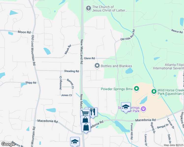 map of restaurants, bars, coffee shops, grocery stores, and more near 2945 Vine Ridge Drive in Powder Springs