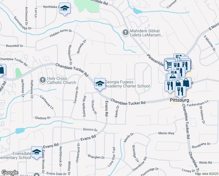 map of restaurants, bars, coffee shops, grocery stores, and more near 3167 Blairhill Court in Atlanta