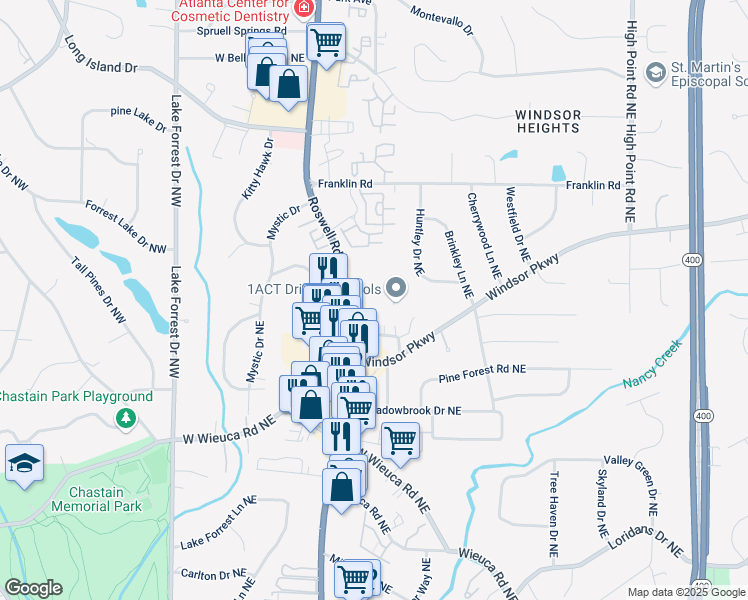 map of restaurants, bars, coffee shops, grocery stores, and more near 4641 Roswell Road in Atlanta