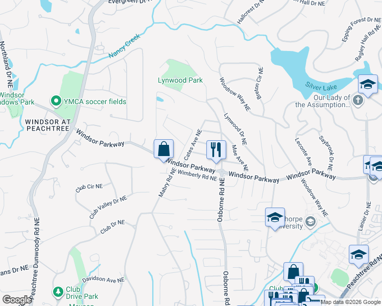 map of restaurants, bars, coffee shops, grocery stores, and more near 3191 Cates Avenue Northeast in Atlanta