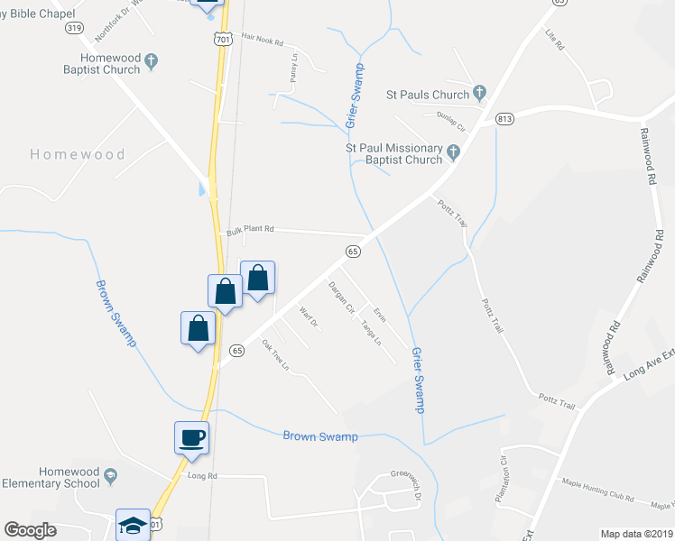 map of restaurants, bars, coffee shops, grocery stores, and more near 2602 Dargan Circle in Conway