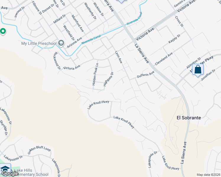 map of restaurants, bars, coffee shops, grocery stores, and more near 11363 Warmington Street in Riverside