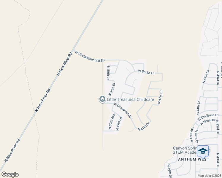 map of restaurants, bars, coffee shops, grocery stores, and more near 43716 North 50th Drive in Phoenix