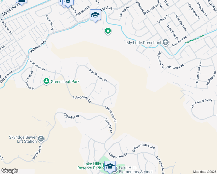 map of restaurants, bars, coffee shops, grocery stores, and more near 16330 Cool Breeze Court in Riverside
