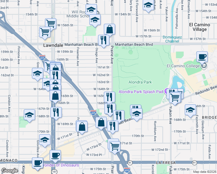 map of restaurants, bars, coffee shops, grocery stores, and more near in Lawndale