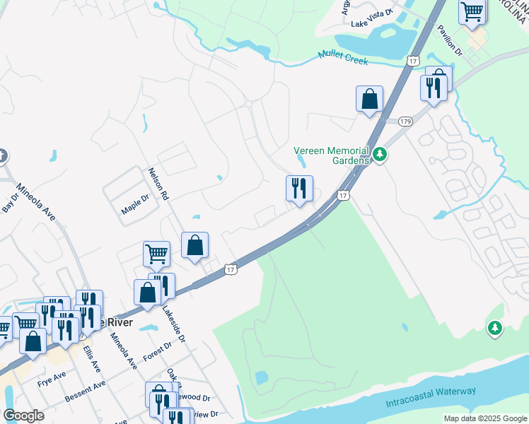 map of restaurants, bars, coffee shops, grocery stores, and more near 126 Scotch Broom Drive in Little River