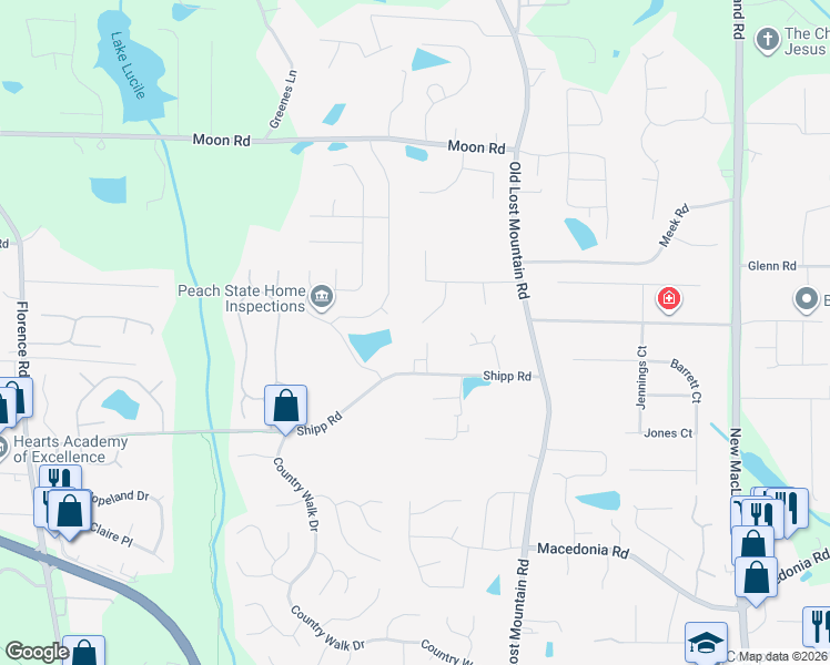 map of restaurants, bars, coffee shops, grocery stores, and more near 2925 Soapstone Court in Powder Springs