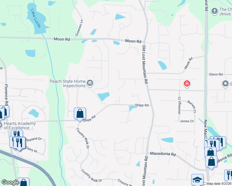 map of restaurants, bars, coffee shops, grocery stores, and more near 2925 Soapstone Court in Powder Springs