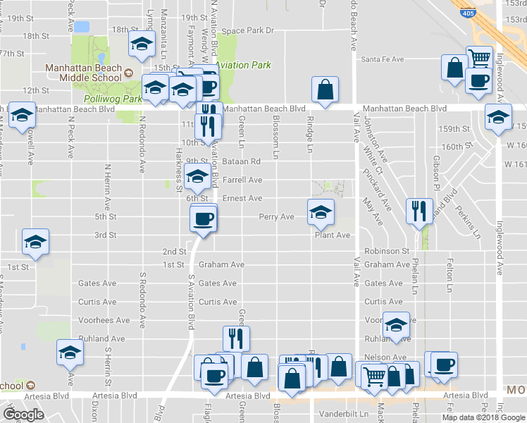 map of restaurants, bars, coffee shops, grocery stores, and more near 2015 Perry Avenue in Redondo Beach