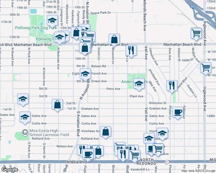 map of restaurants, bars, coffee shops, grocery stores, and more near 2015 Perry Avenue in Redondo Beach
