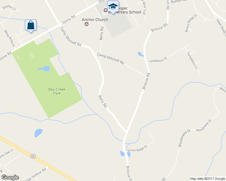 map of restaurants, bars, coffee shops, grocery stores, and more near 3030 Berry Road in Loganville