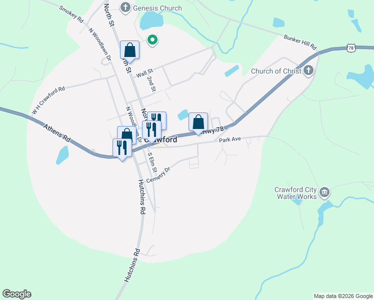 map of restaurants, bars, coffee shops, grocery stores, and more near 238 Park Avenue in Crawford