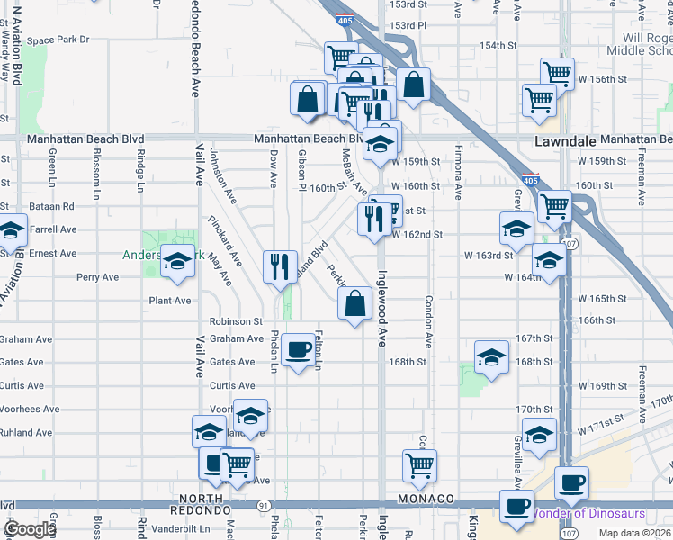 map of restaurants, bars, coffee shops, grocery stores, and more near 2914 Perkins Lane in Redondo Beach