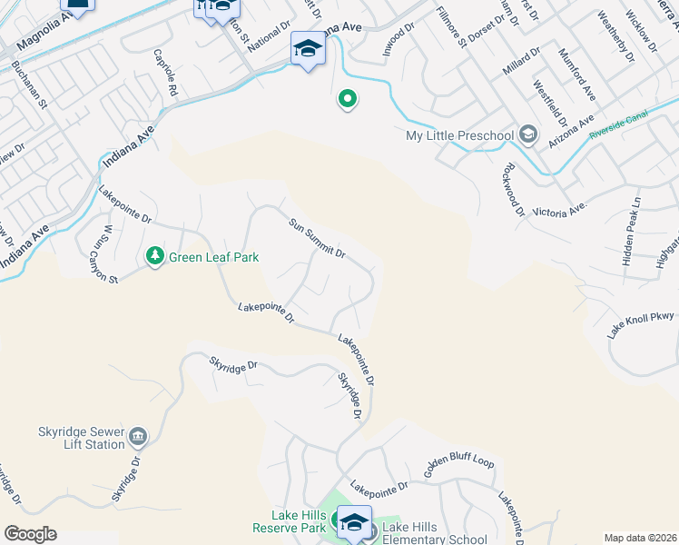 map of restaurants, bars, coffee shops, grocery stores, and more near 16330 Cool Breeze Ct in Riverside
