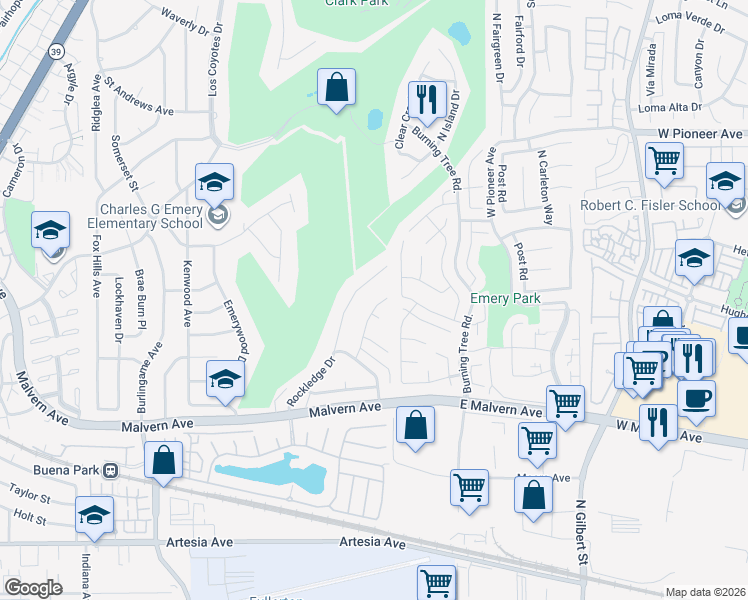 map of restaurants, bars, coffee shops, grocery stores, and more near 5432 Jonesboro Way in Buena Park