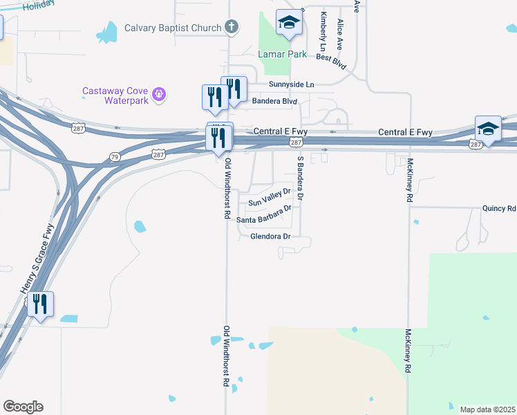 map of restaurants, bars, coffee shops, grocery stores, and more near 1212 Santa Barbara Drive in Wichita Falls