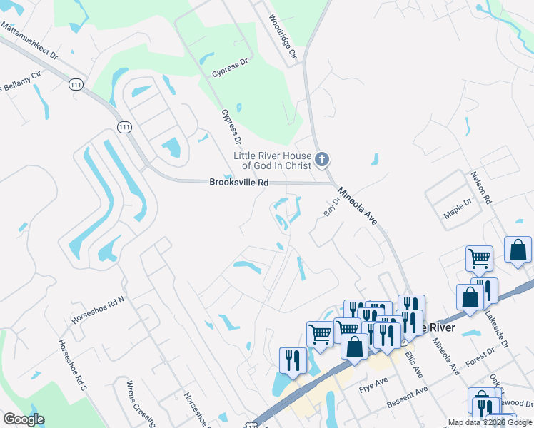 map of restaurants, bars, coffee shops, grocery stores, and more near 3829 Favor Road in Little River