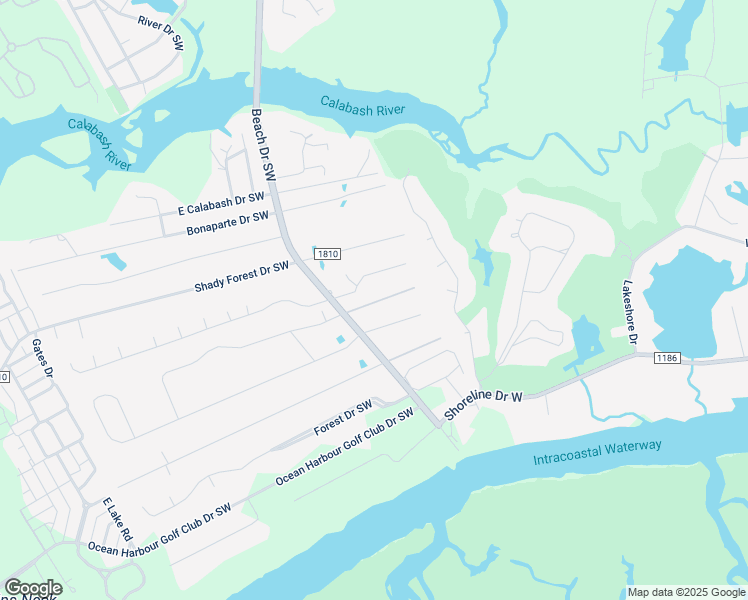 map of restaurants, bars, coffee shops, grocery stores, and more near 8956 Tranquility Lane Southwest in Sunset Beach
