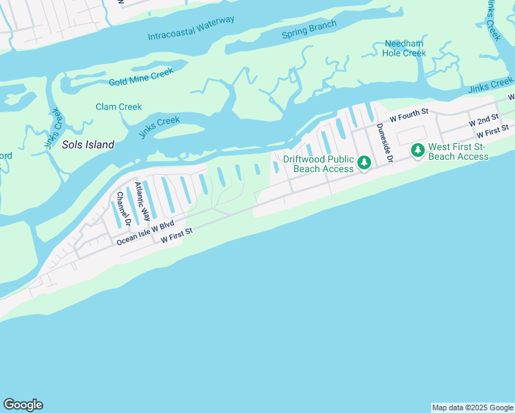 map of restaurants, bars, coffee shops, grocery stores, and more near 307 West 1st Street in Ocean Isle Beach