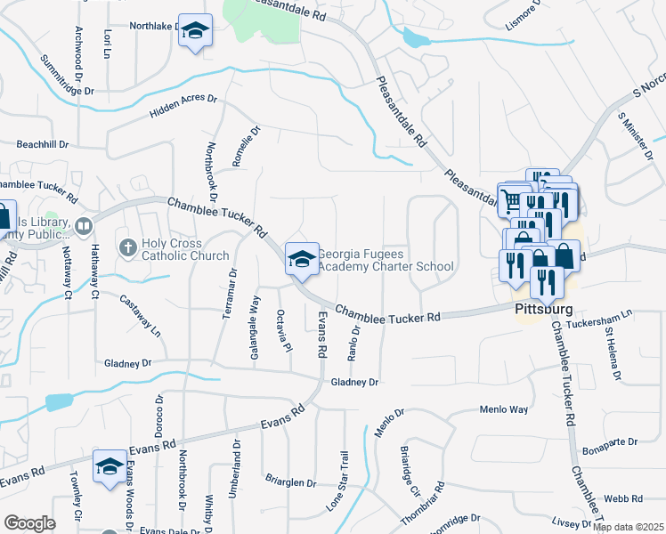 map of restaurants, bars, coffee shops, grocery stores, and more near 3171 Blairhill Court in Atlanta