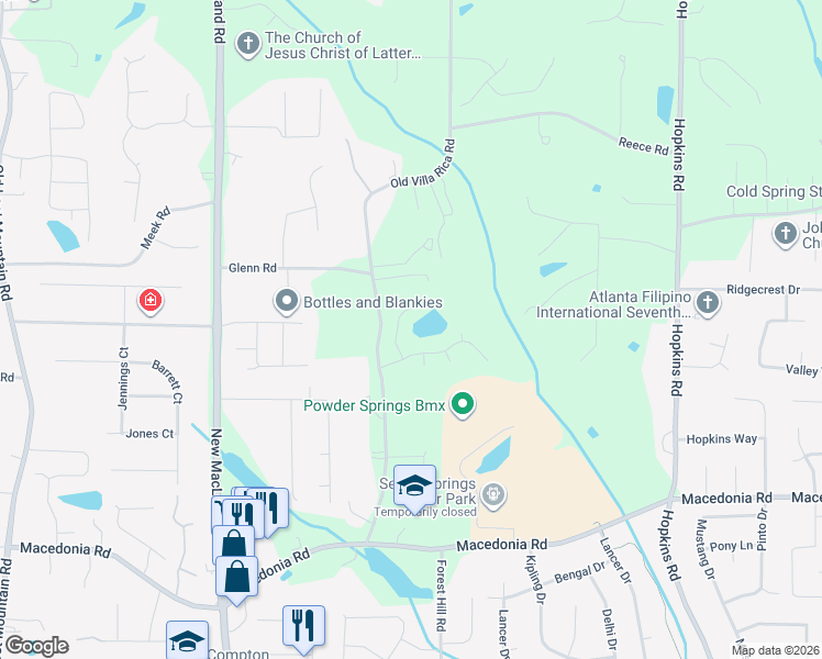 map of restaurants, bars, coffee shops, grocery stores, and more near in Powder Springs